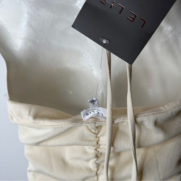 Le Lis New! Halter Ribbed Drawstring Ruched Mini Dress Cream - Picture 5 of 6